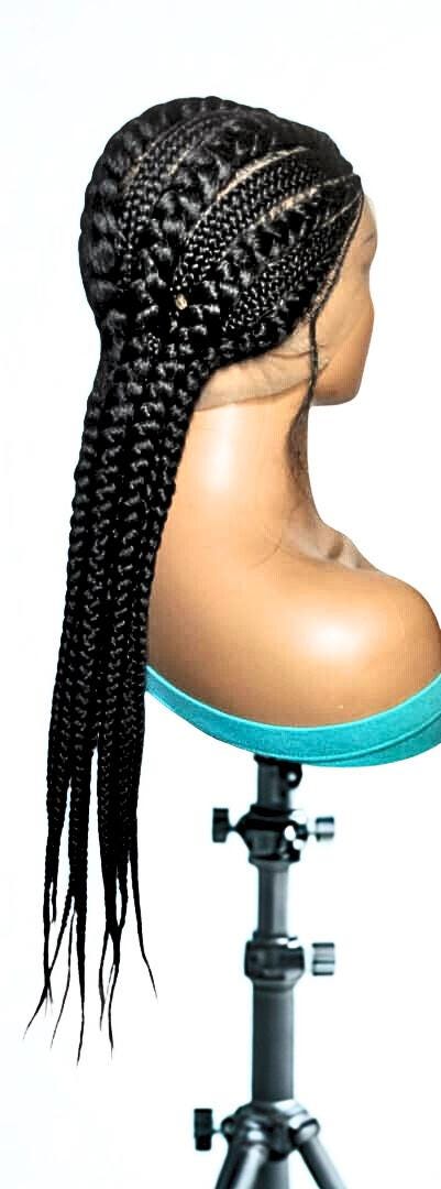 Jumbo Braids. Black Ghana Cornrow Braided Wig. Full Lace with Baby Hair