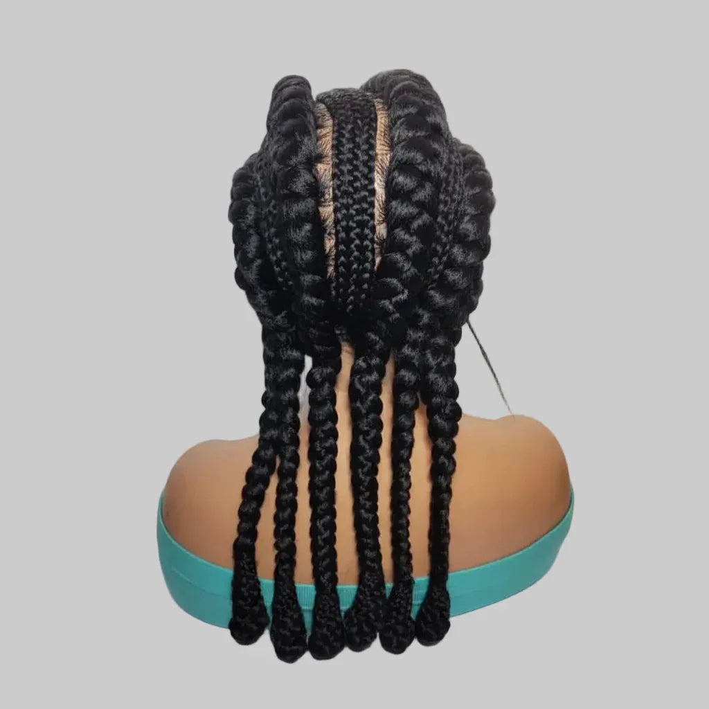 Large Ghana Braids Braided Wig. Jumbo Cornrow Braids with Wrapped Ends. - EC Braided Wigs