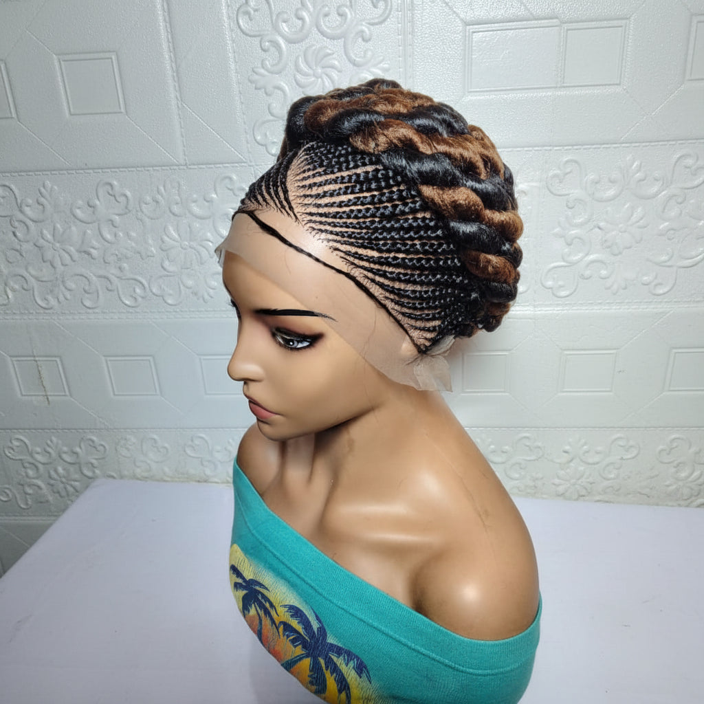 Jumbo Twist Braids. Puff Knots Cornrow Braided Wig Full Lace with Baby Hair