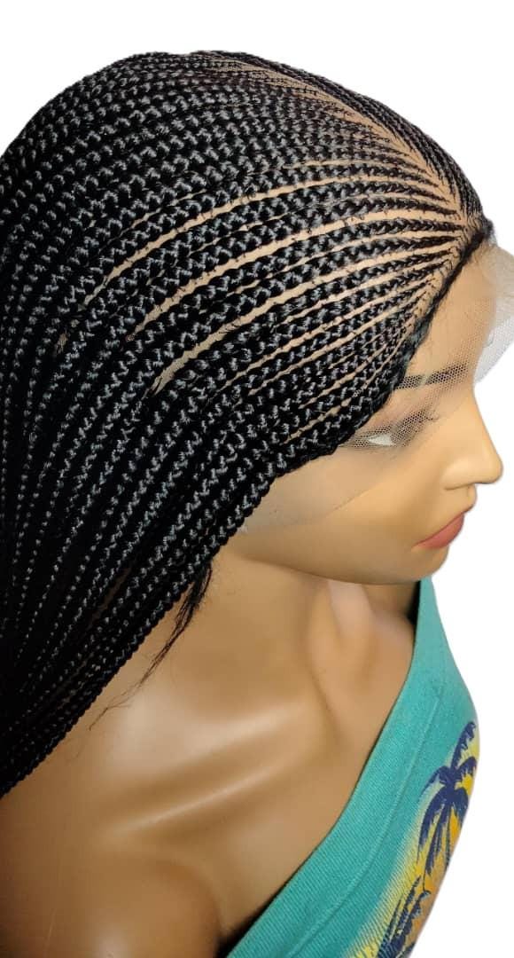 Long Dark Brown Braided Wig. Ghana Cornrow Braids Full Lace With Baby Hair. 36in