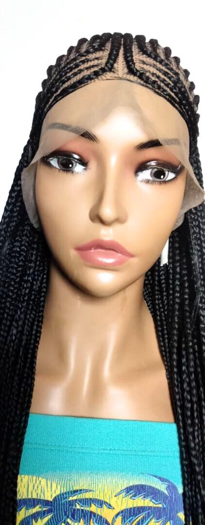 Black Braided Wig. Cornrow with Single Braids. Full Lace With Baby Hair