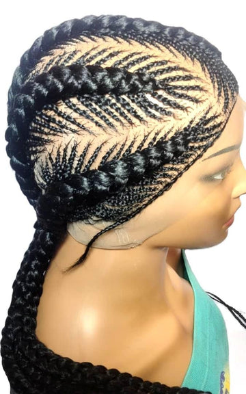 Black Braided Wig. Long Jumbo Cornrow Braids. Full Lace Baby Hair, Lemonade Braids.