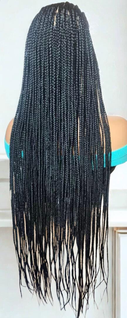 Black Braided Wig. Cornrow with Single Braids. Full Lace With Baby Hair
