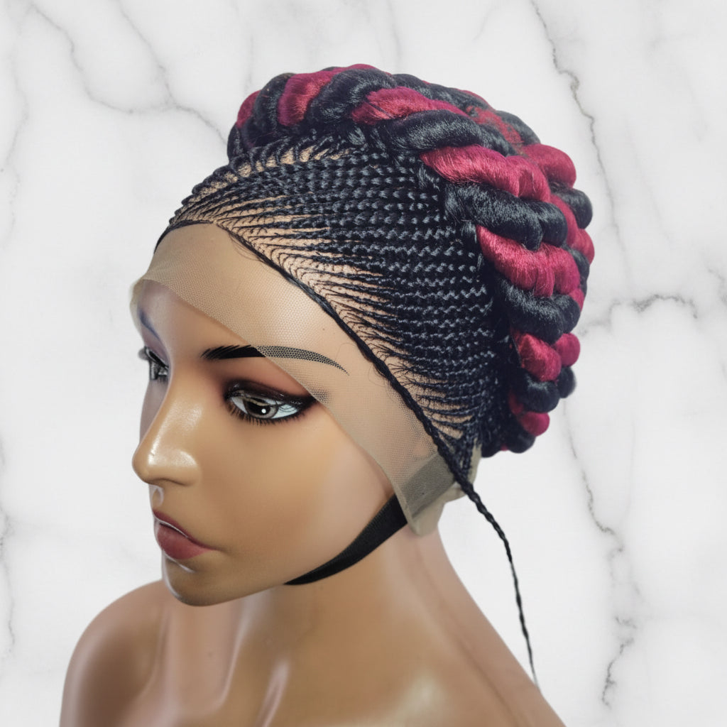 Jumbo Twist Braids. Puff Knots Cornrow Braided Wig Full Lace with Baby Hair