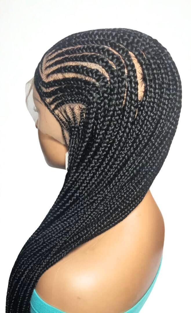 Black Braided Wig. Cornrow with Single Braids. Full Lace With Baby Hair
