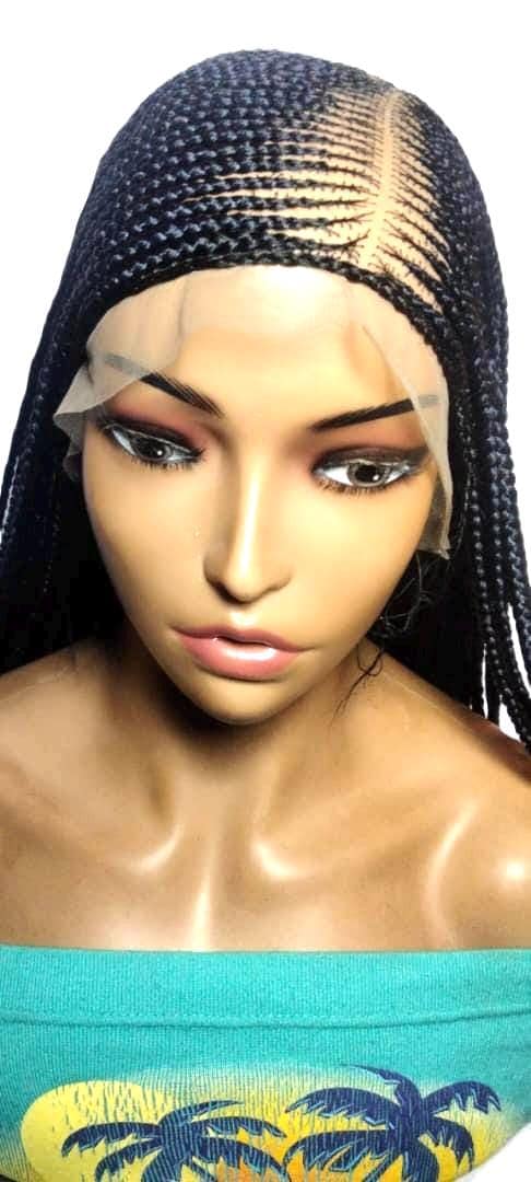 Handmade Black Dark Purple Braided Cornrow Wig: 34in Full Lace Baby Hair
