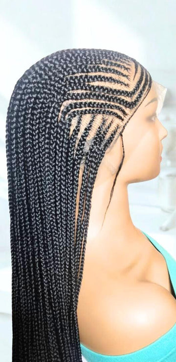Black Braided Wig. Cornrow with Single Braids. Full Lace With Baby Hair