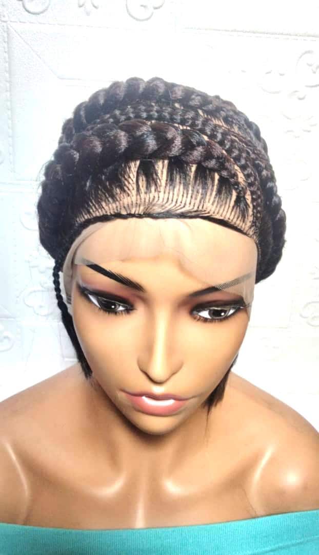 Bun Braided Wig. Ghana Cornrow Braids. Full Lace with Baby Hair