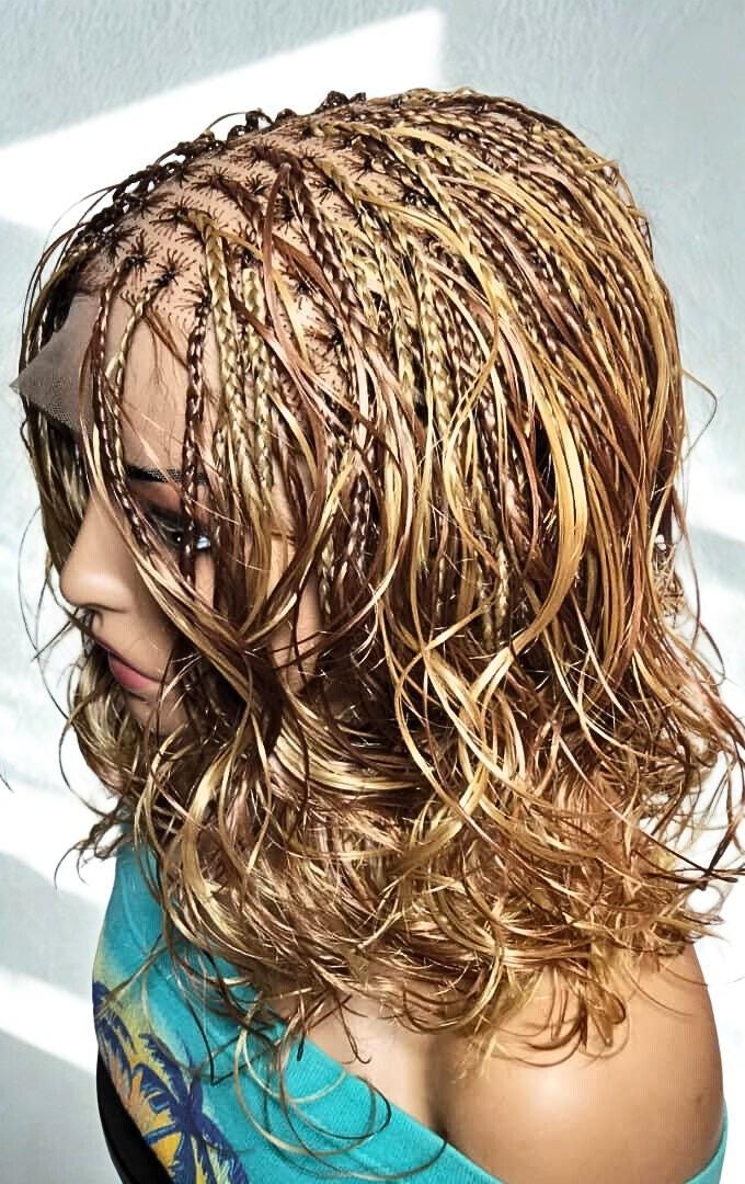 BoHo Knotless Box Braids. Golden Brown Braided Wig . Full Lace Baby Hair