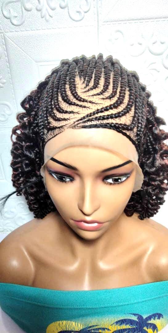 Braided Wig. Black and Auburn Cornrow Braids with Spring Curls. Full Lace Baby Hair.