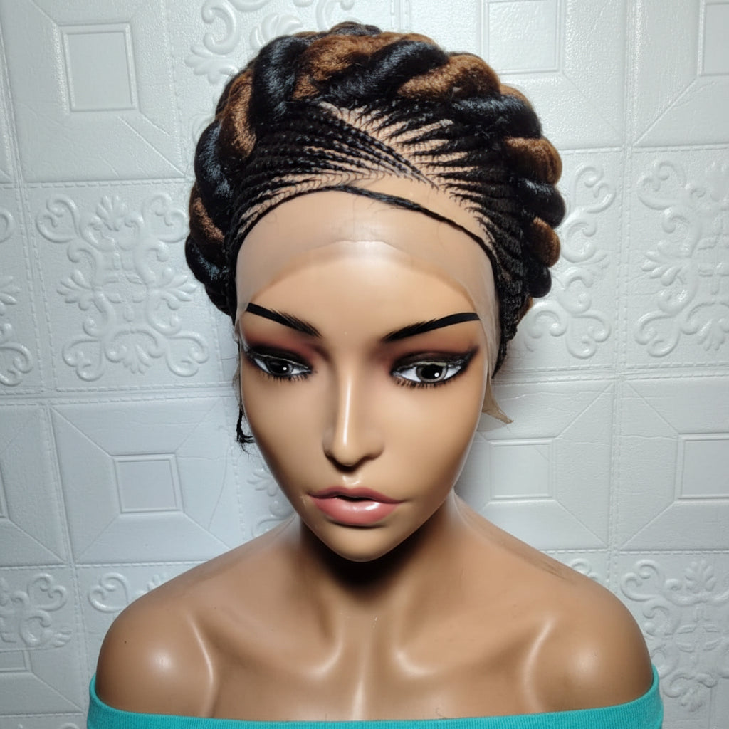 Jumbo Twist Braids. Puff Knots Cornrow Braided Wig Full Lace with Baby Hair