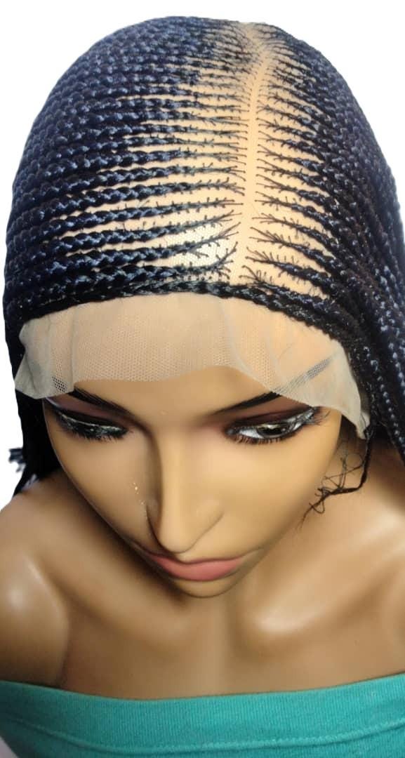 Handmade Black Dark Purple Braided Cornrow Wig: 34in Full Lace Baby Hair