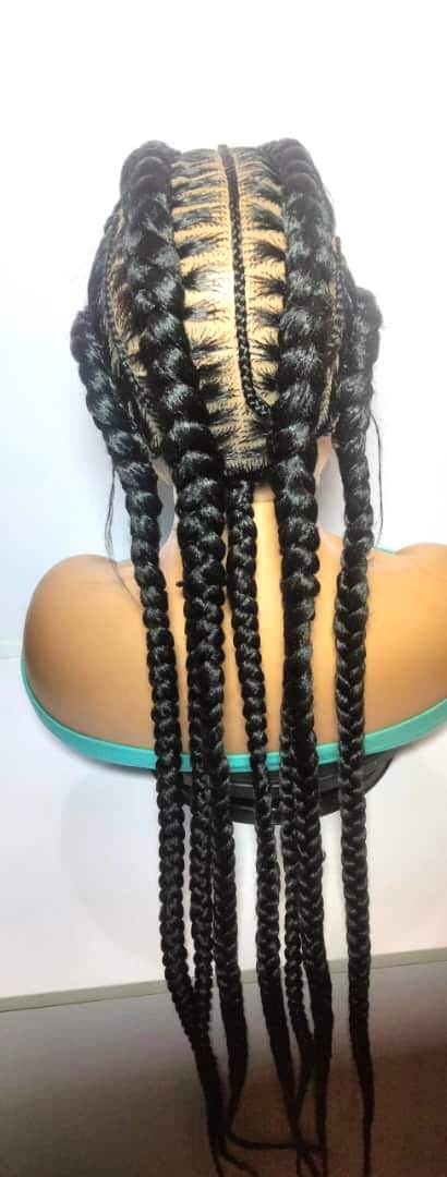 Black Braided Wig. Stitch Cornrow Braids. Full Lace Baby Hair Ghana Braids