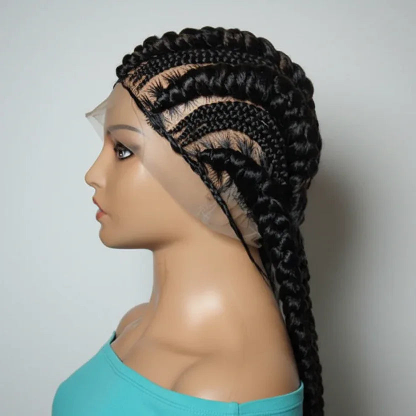 Large Ghana Braids Braided Wig. Jumbo Cornrow Braids with Wrapped Ends. - EC Braided Wigs