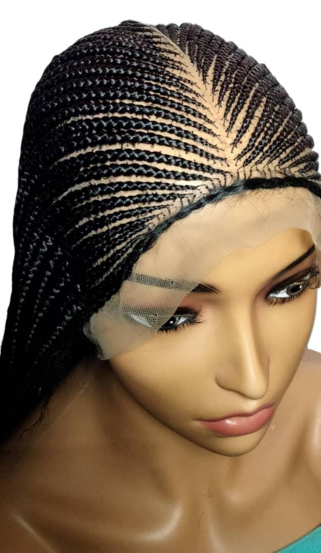Long Dark Brown Braided Wig. Ghana Cornrow Braids Full Lace With Baby Hair. 36in