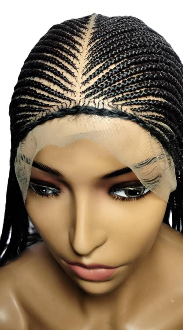 Long Dark Brown Braided Wig. Ghana Cornrow Braids Full Lace With Baby Hair. 36in