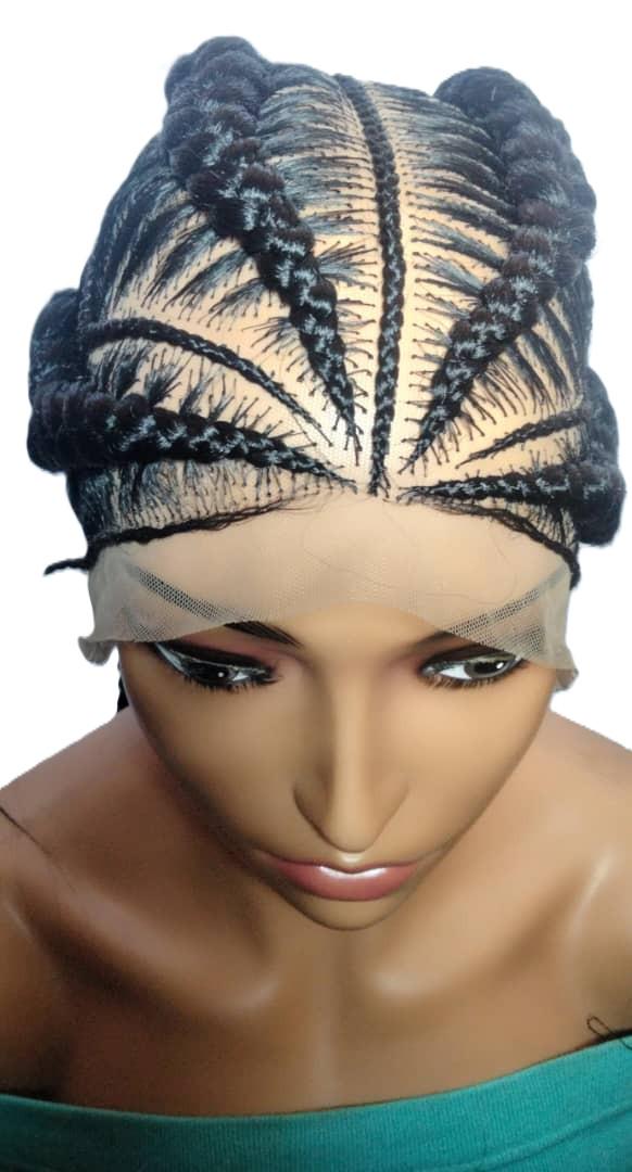 Black Braided Wig. Stitch Cornrow Braids. Full Lace Baby Hair Ghana Braids