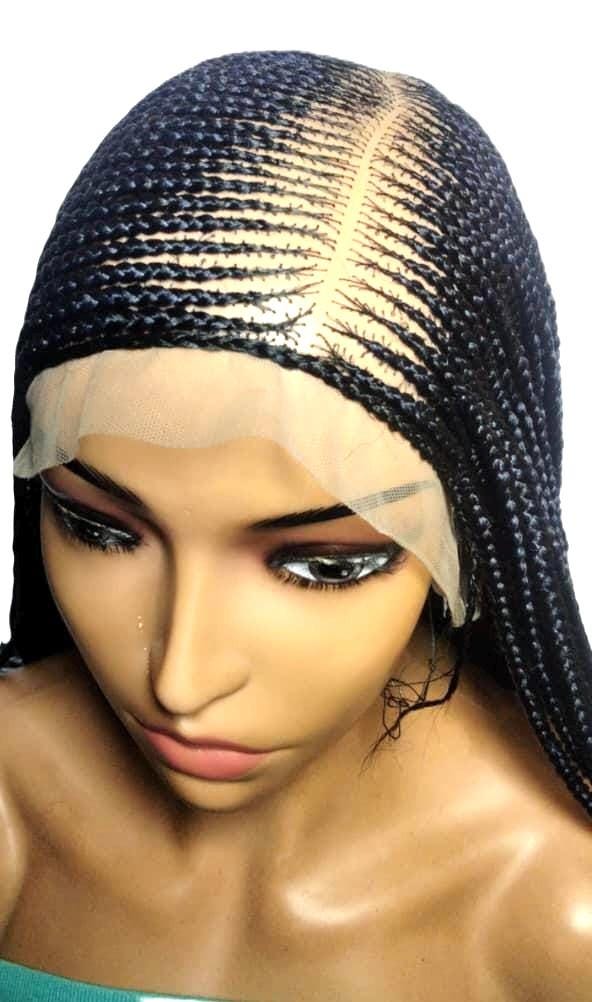 Handmade Black Dark Purple Braided Cornrow Wig: 34in Full Lace Baby Hair