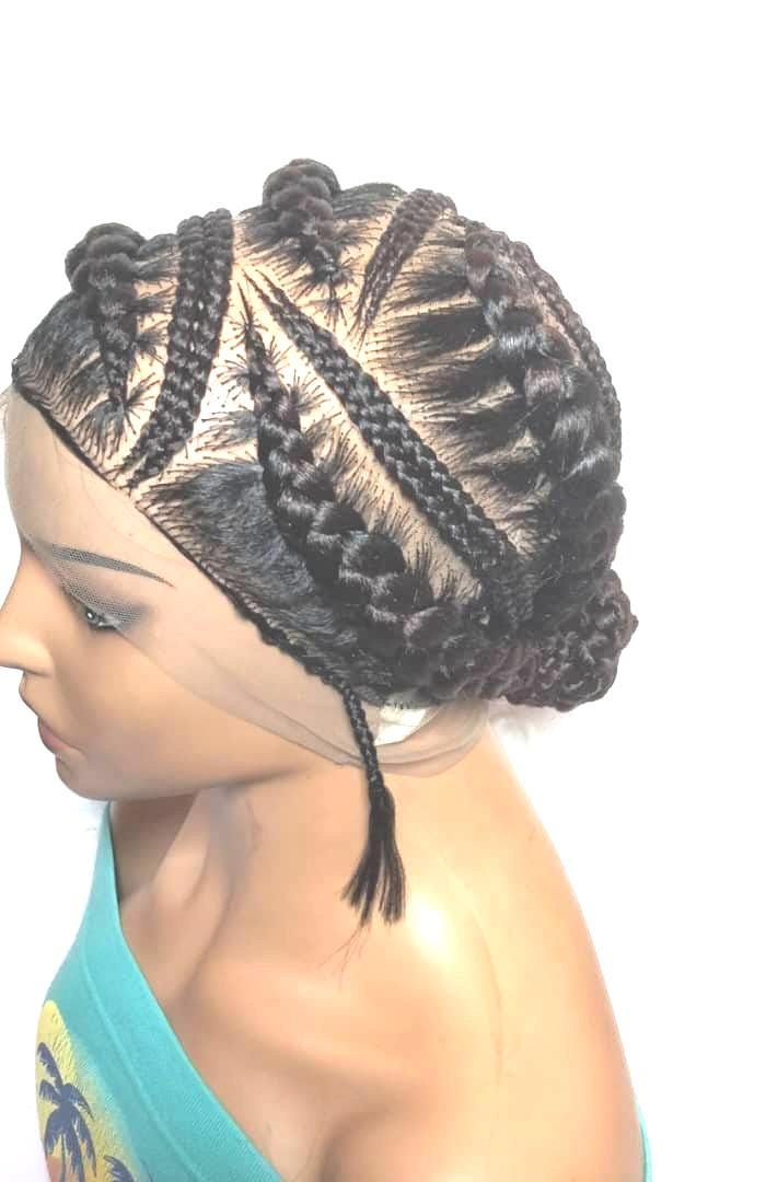 Bun Braided Wig. Ghana Cornrow Braids. Full Lace with Baby Hair