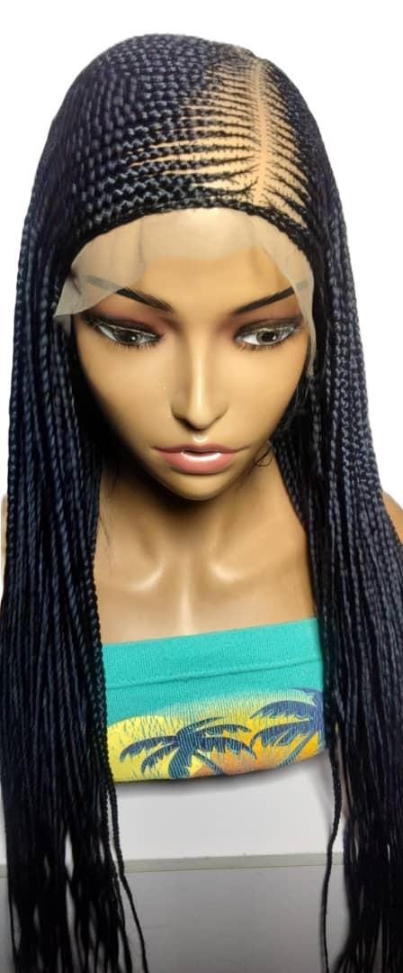 Handmade Black Dark Purple Braided Cornrow Wig: 34in Full Lace Baby Hair