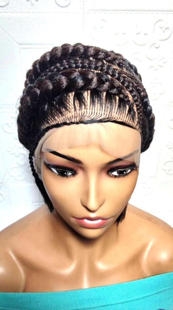 Bun Braided Wig. Ghana Cornrow Braids. Full Lace with Baby Hair
