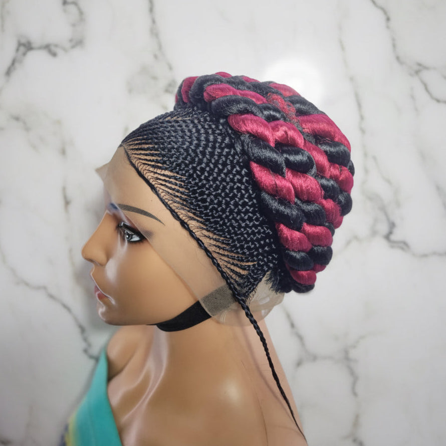 Jumbo Twist Braids. Puff Knots Cornrow Braided Wig Full Lace with Baby Hair