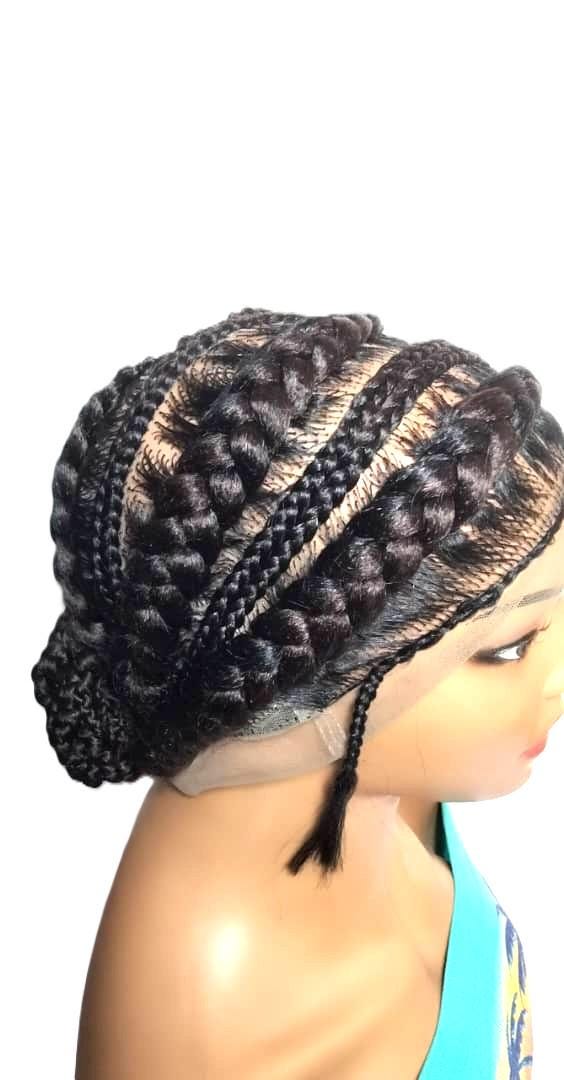 Bun Braided Wig. Ghana Cornrow Braids. Full Lace with Baby Hair