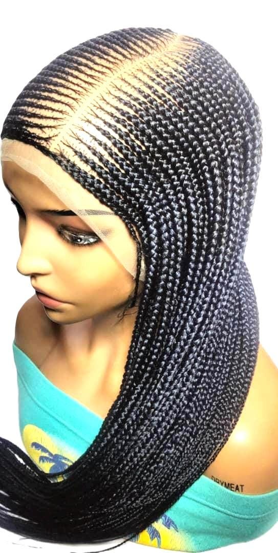 Handmade Black Dark Purple Braided Cornrow Wig: 34in Full Lace Baby Hair