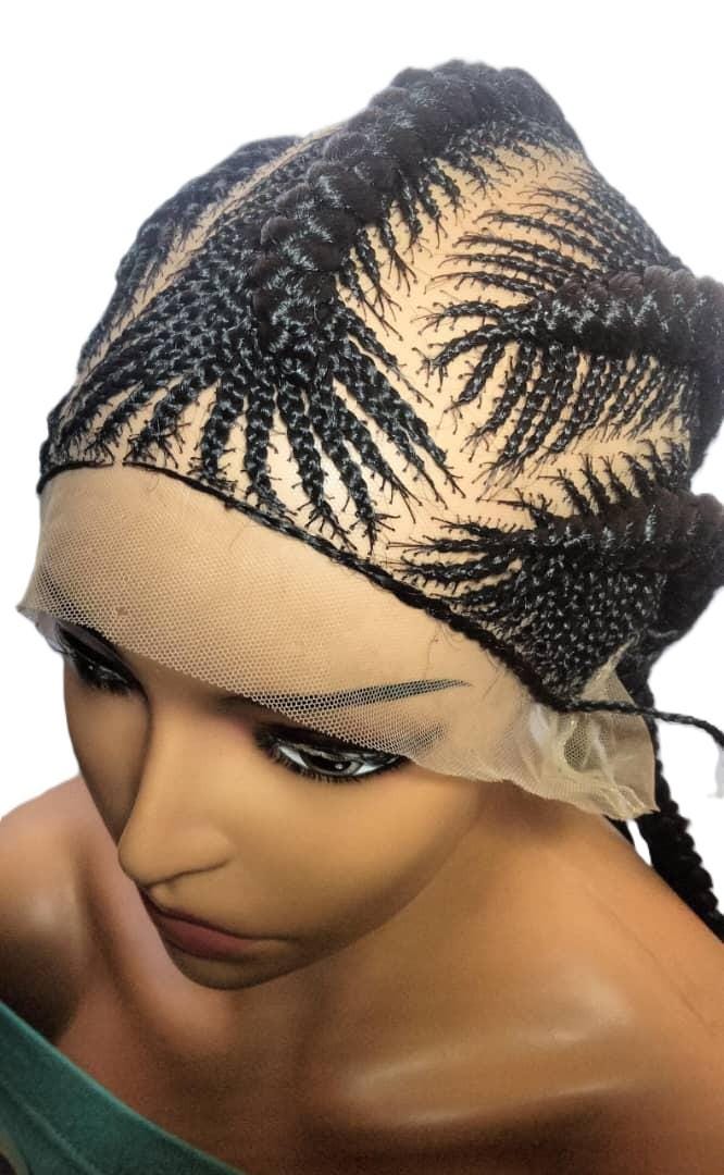 Black Braided Wig. Long Jumbo Cornrow Braids. Full Lace Baby Hair, Lemonade Braids.