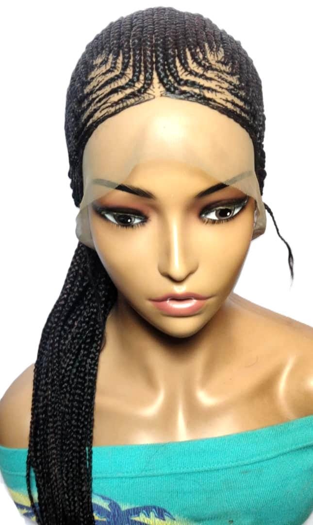 Handmade 32-inch Cornrow Braided Wig: Black & Reddish Brown Fulani Braids