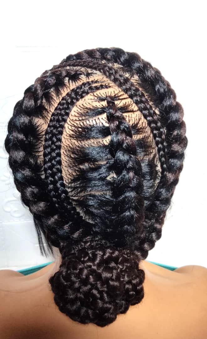 Bun Braided Wig. Ghana Cornrow Braids. Full Lace with Baby Hair