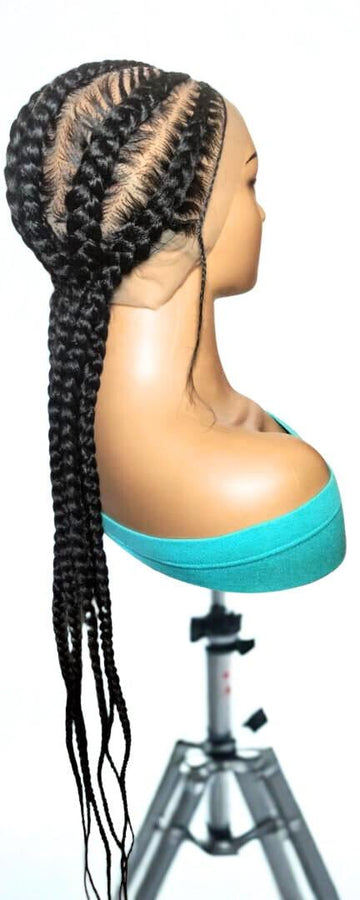 Black Braided Wig: Large Cornrow Braids, Full Lace with Baby Hair