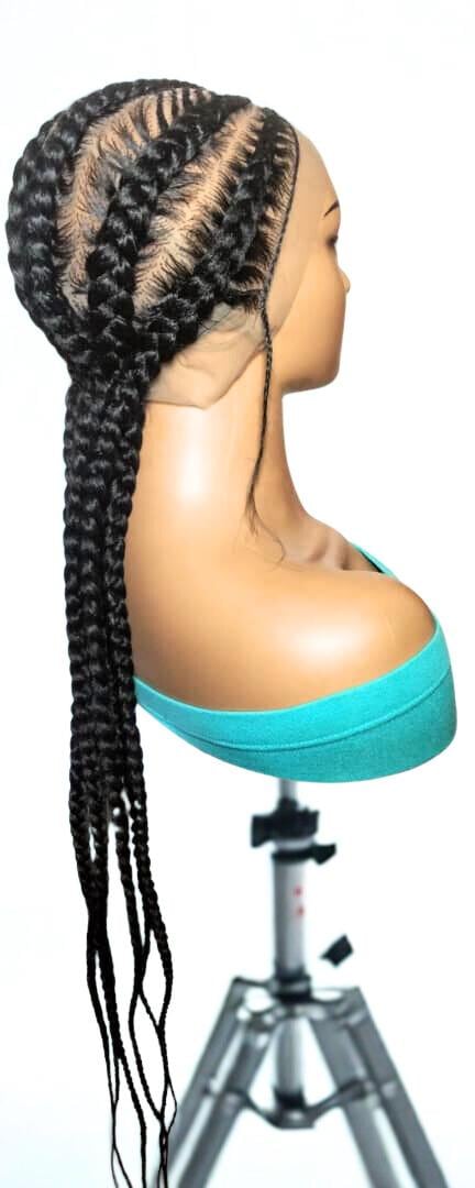 Black Braided Wig: Large Cornrow Braids, Full Lace with Baby Hair