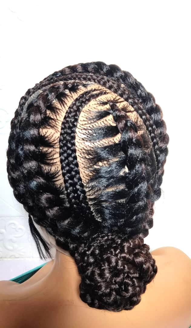 Bun Braided Wig. Ghana Cornrow Braids. Full Lace with Baby Hair