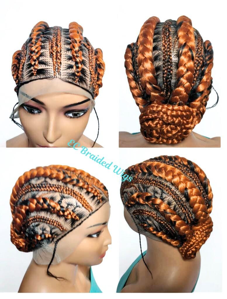 Black Braided Wig. Jumbo Cornrow Braids Bun Wig. Full Lace with Baby Hair.