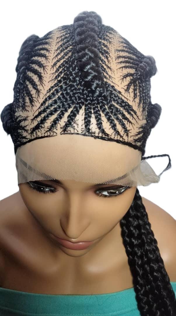 Black Braided Wig. Long Jumbo Cornrow Braids. Full Lace Baby Hair, Lemonade Braids.