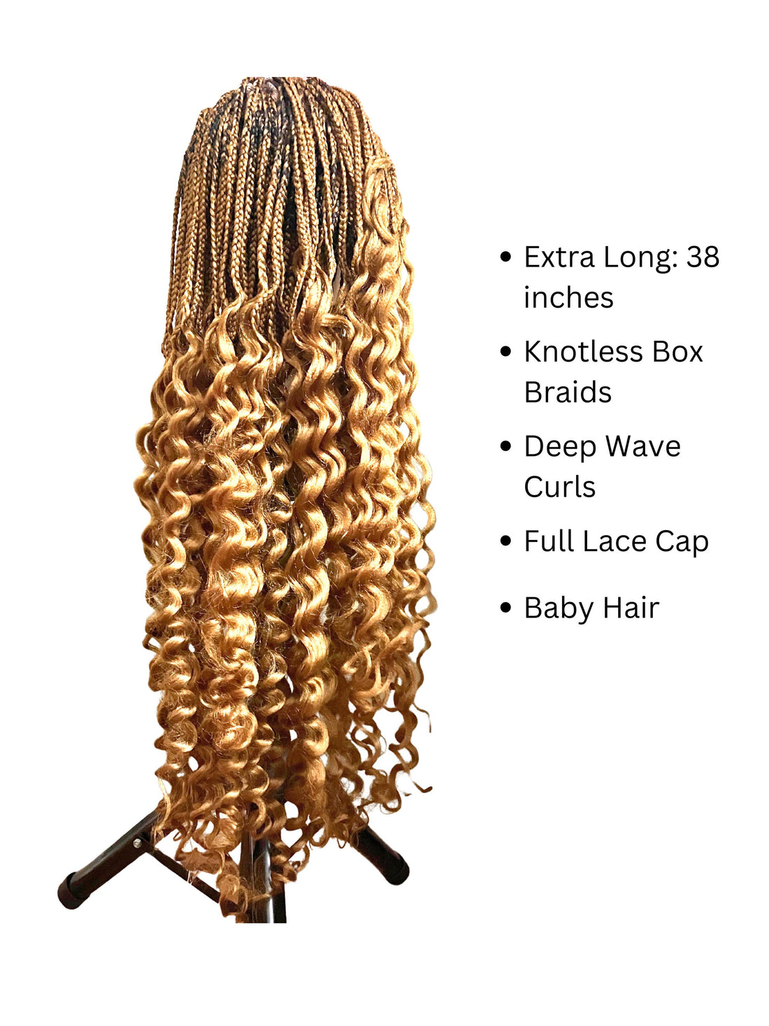 Knotless Box Braids Braided Wig, with Deep Waves Curls. Full Lace Baby Hair