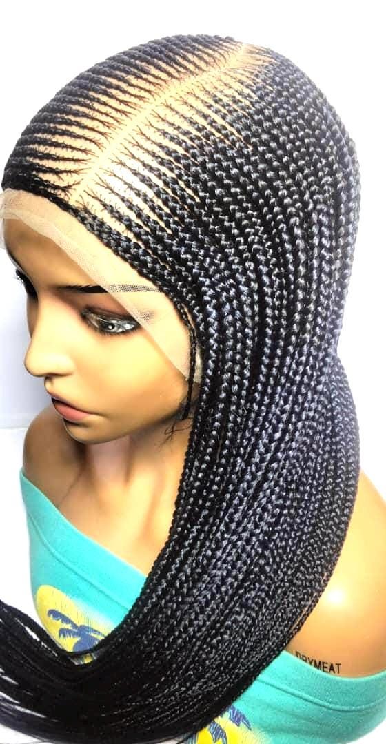 Handmade Black Dark Purple Braided Cornrow Wig: 34in Full Lace Baby Hair