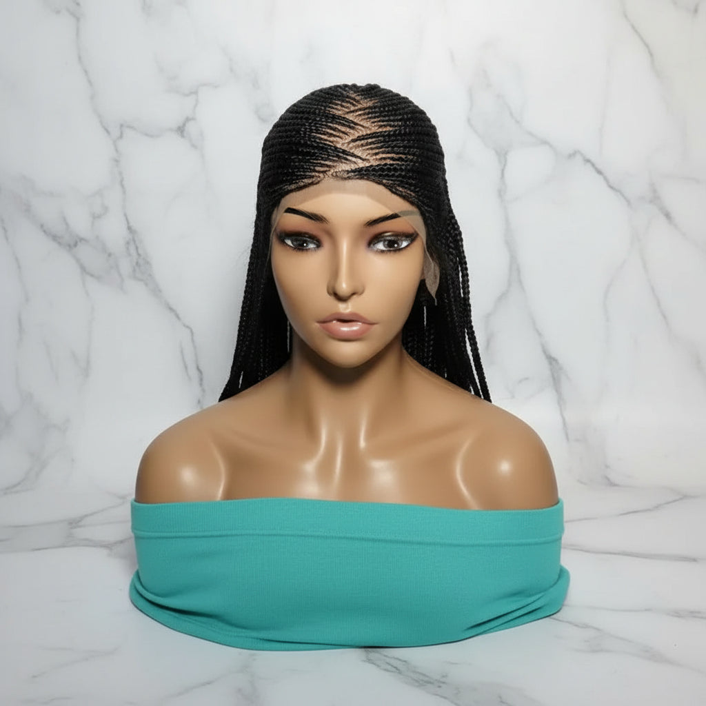 Braided Wig. Cornrow Braids with Knotless Box Braids. Full Lace Baby Hair. - EC Braided Wigs