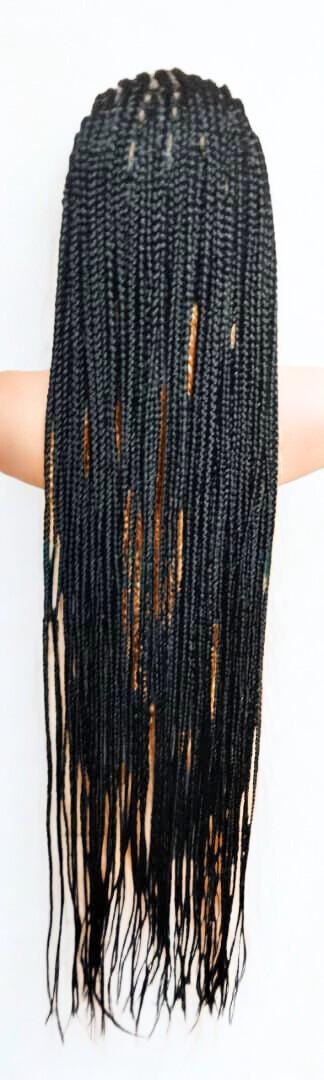 Black Braided Wig. Cornrow with Single Braids. Full Lace With Baby Hair