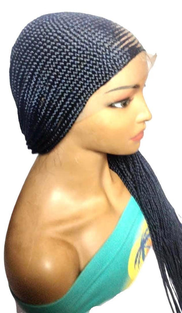 Handmade Black Dark Purple Braided Cornrow Wig: 34in Full Lace Baby Hair