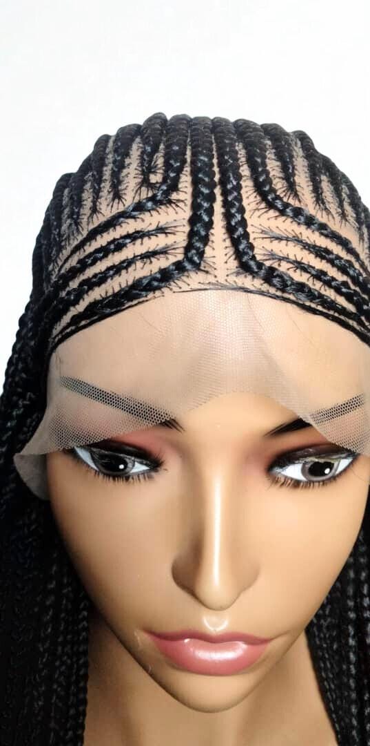 Black Braided Wig. Cornrow with Single Braids. Full Lace With Baby Hair