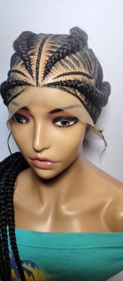 Black Braided Wig. Stitch Cornrow Braids. Full Lace Baby Hair Ghana Braids