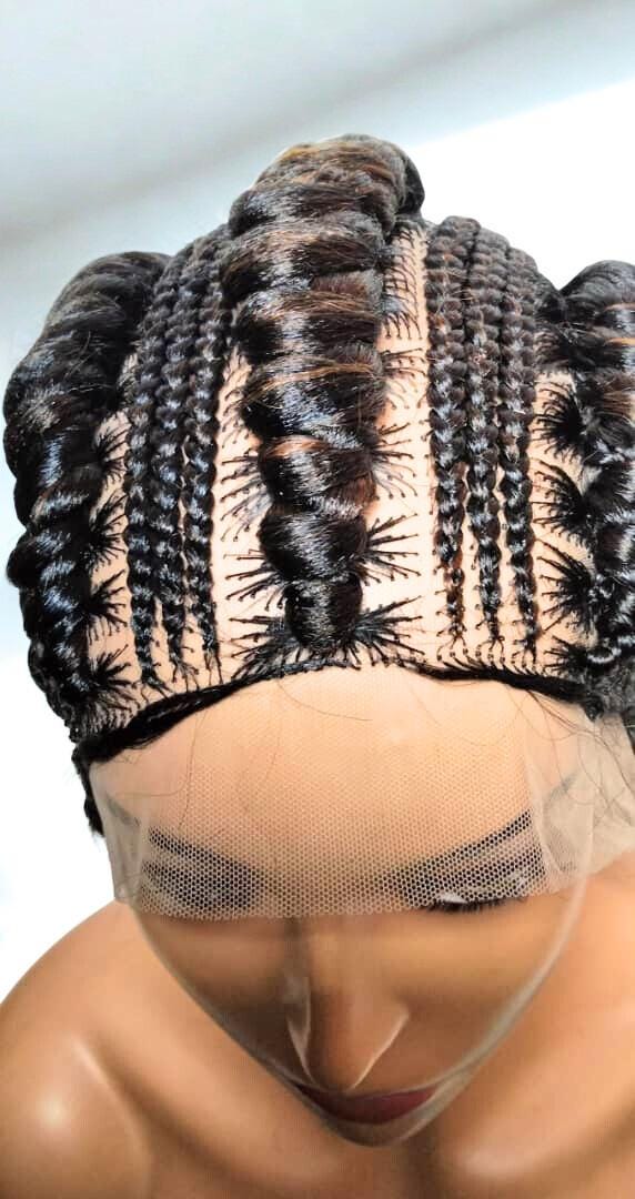 Large Ghana Braids Braided Wig. Jumbo Cornrow Braids with Wrapped Ends.