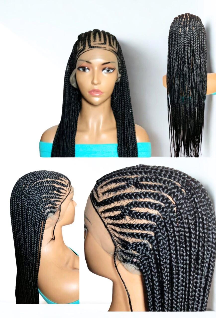 Black Braided Wig. Cornrow with Single Braids. Full Lace With Baby Hair