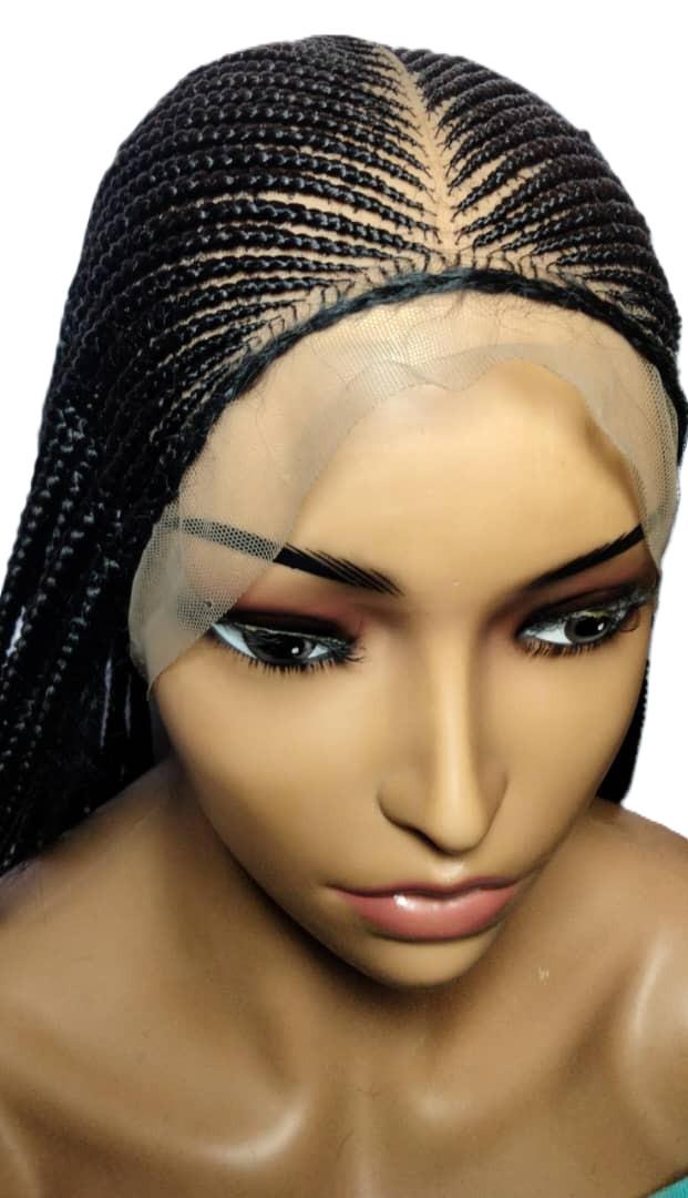 Long Dark Brown Braided Wig. Ghana Cornrow Braids Full Lace With Baby Hair. 36in