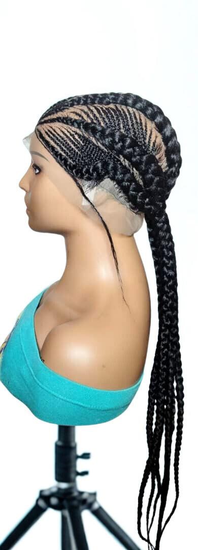 Black Braided Wig: Large Cornrow Braids, Full Lace with Baby Hair