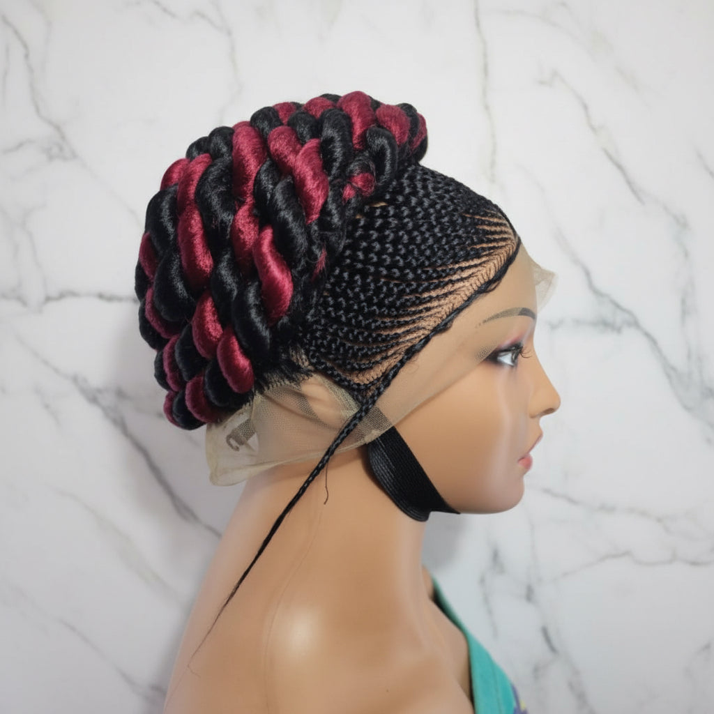 Jumbo Twist Braids. Puff Knots Cornrow Braided Wig Full Lace with Baby Hair