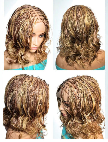 BoHo Knotless Box Braids. Golden Brown Braided Wig . Full Lace Baby Hair