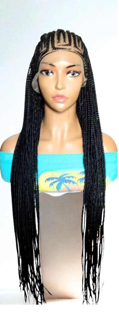 Black Braided Wig. Cornrow with Single Braids. Full Lace With Baby Hair